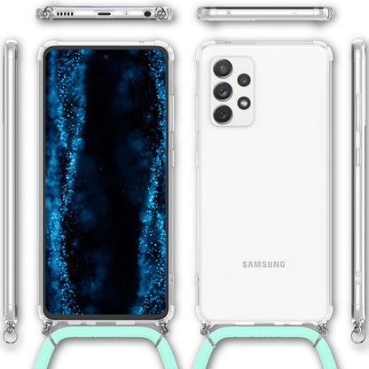 NALIA Handykette für Samsung Galaxy A33 – Transparentes Hybrid-Case & Band – HANGIT (Anti-Gelb Rückseite & Verstellbar) – Marke aus Berlin