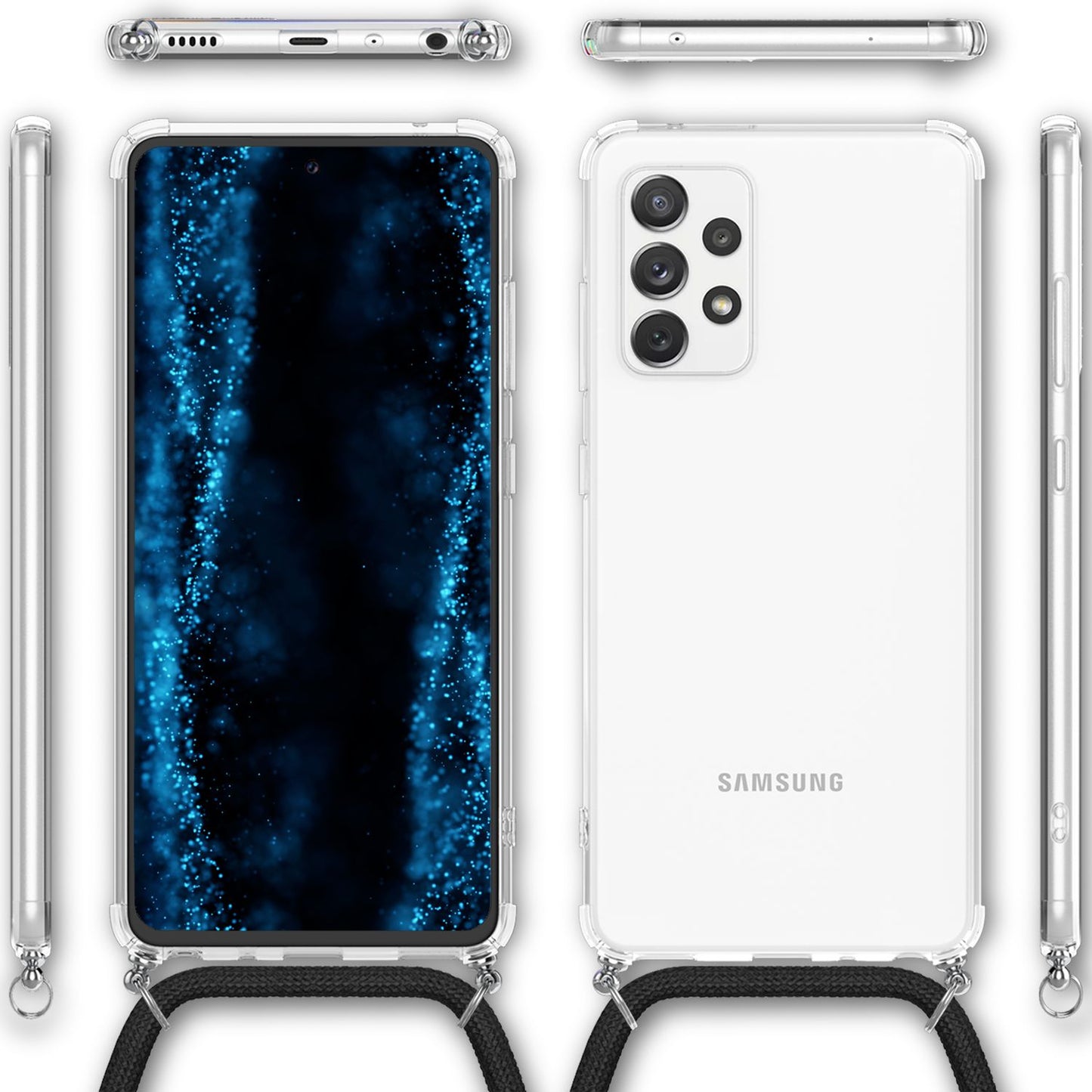 NALIA Handykette für Samsung Galaxy A33 – Transparentes Hybrid-Case & Band – HANGIT (Anti-Gelb Rückseite & Verstellbar) – Marke aus Berlin
