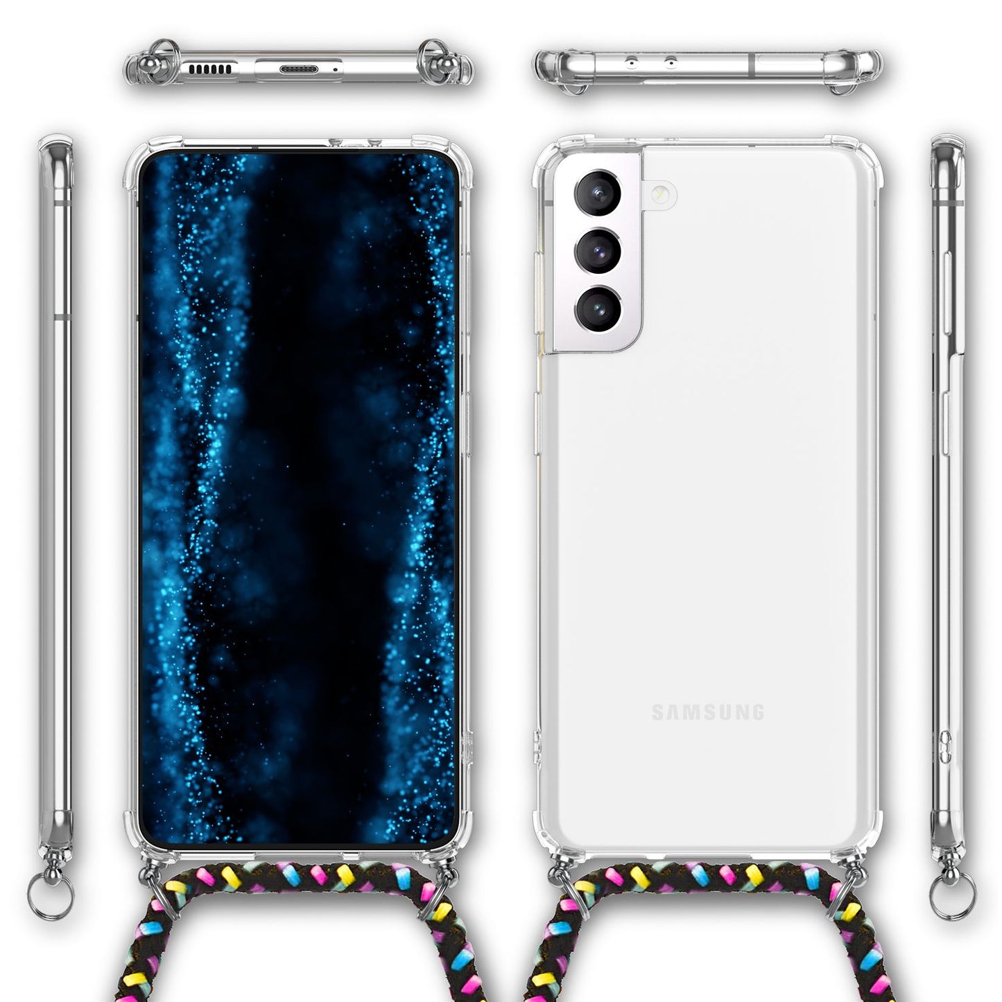 NALIA Handykette für Samsung Galaxy S22 – Transparentes Hybrid-Case & Band – HANGIT (Anti-Gelb Rückseite & Verstellbar) – Marke aus Berlin