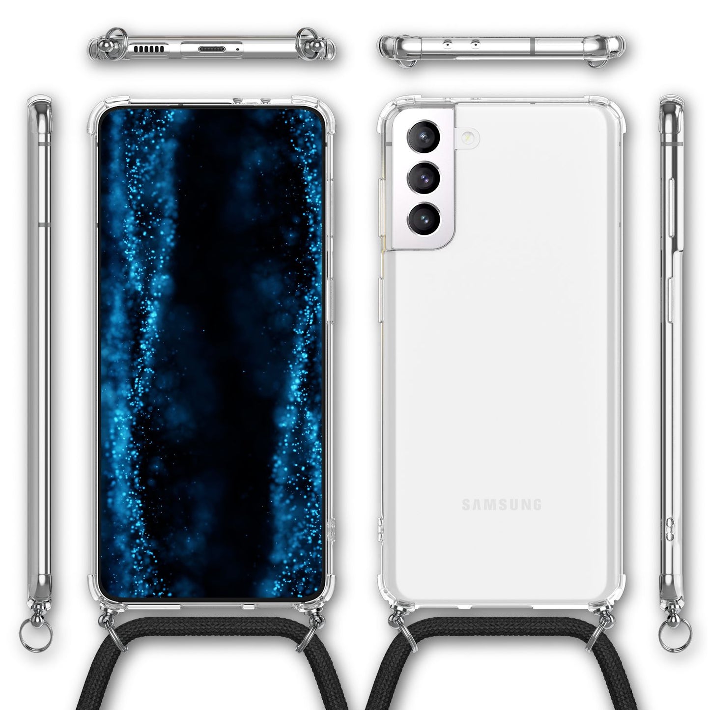 NALIA Handykette für Samsung Galaxy S22 Plus – Transparentes Hybrid-Case & Band – HANGIT (Anti-Gelb Rückseite & Verstellbar) – Marke aus Berlin