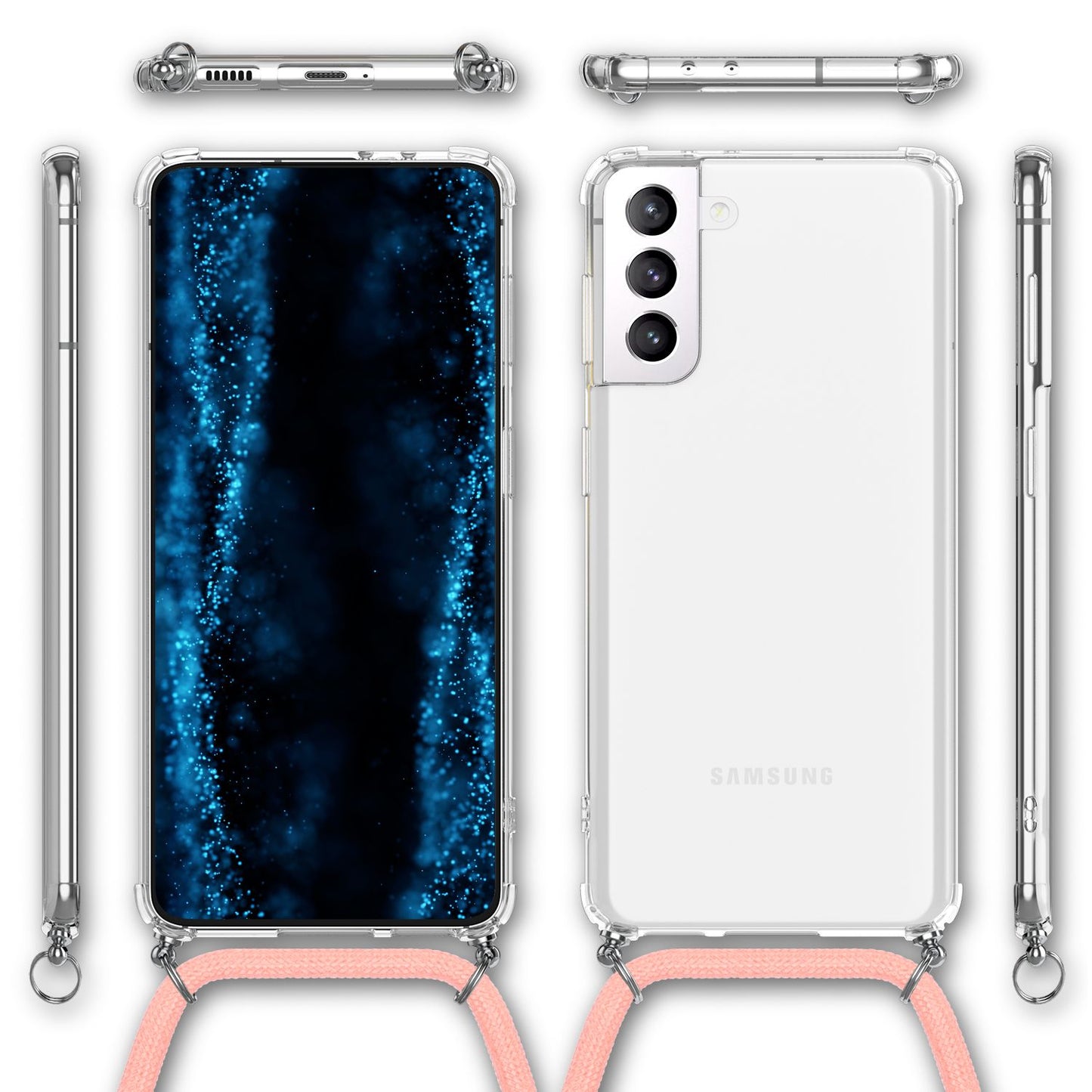NALIA Handykette für Samsung Galaxy S22 Plus – Transparentes Hybrid-Case & Band – HANGIT (Anti-Gelb Rückseite & Verstellbar) – Marke aus Berlin