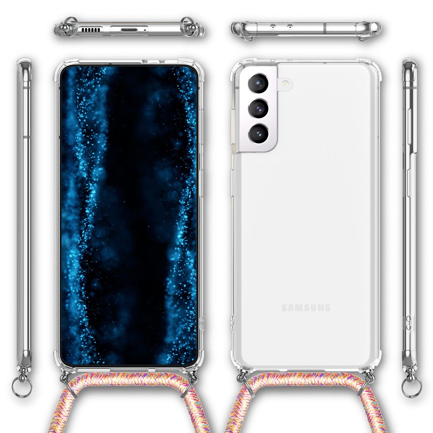 NALIA Handykette für Samsung Galaxy S22 Plus – Transparentes Hybrid-Case & Band – HANGIT (Anti-Gelb Rückseite & Verstellbar) – Marke aus Berlin