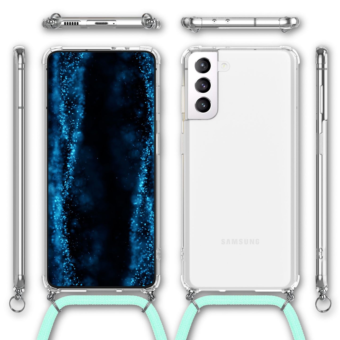 NALIA Handykette für Samsung Galaxy S22 Plus – Transparentes Hybrid-Case & Band – HANGIT (Anti-Gelb Rückseite & Verstellbar) – Marke aus Berlin