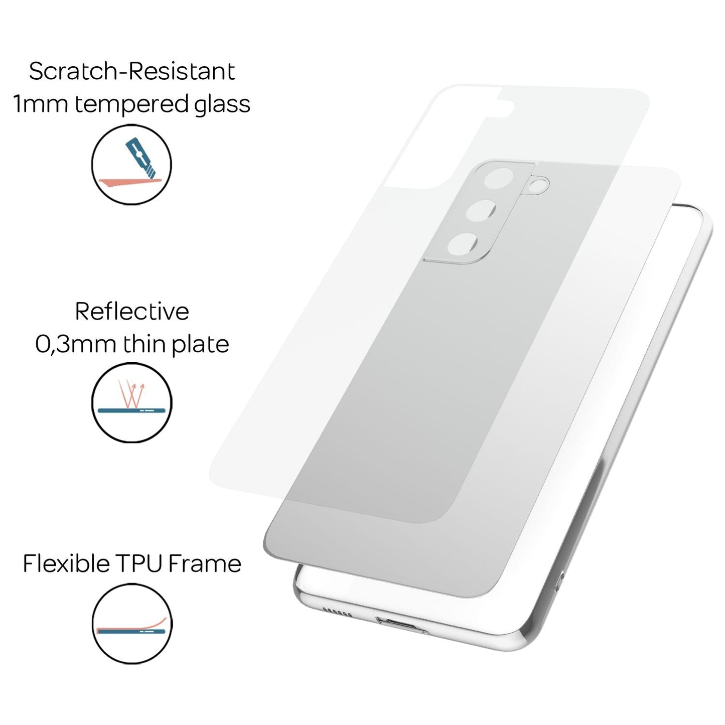 NALIA Spiegelhülle für Samsung Galaxy S22 Plus – Echtes Glas (9H Spiegel & Kratzfest) – RAYN (Premium Hardcase & Silikon Bumper) – Marke aus Berlin
