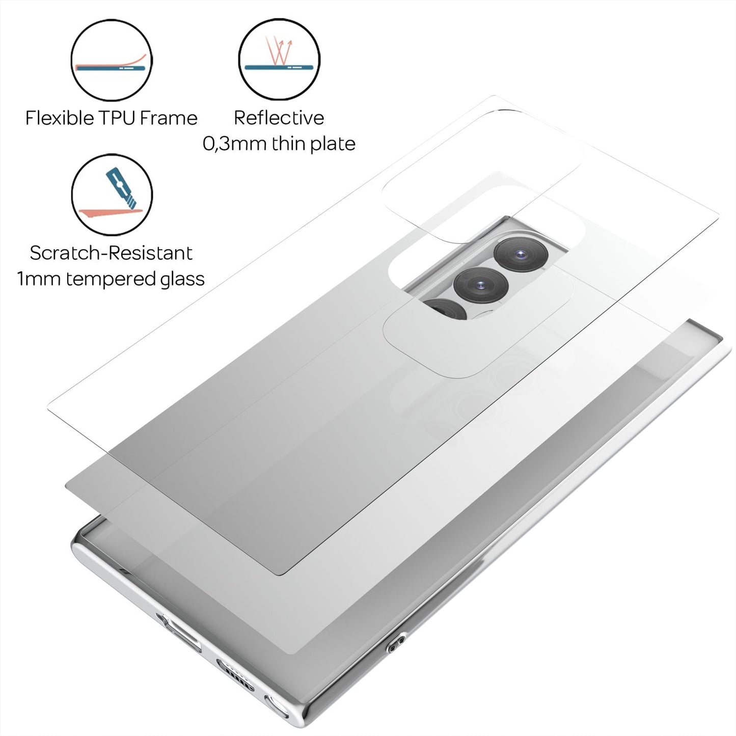 NALIA Spiegel Hartglas Case kompatibel mit Samsung Galaxy S22 Ultra Hülle, Klarer Spiegeleffekt Mirror Hardcase Kratzfest 9H Tempered Glass & Silikon Bumper, Dünne Schutzhülle Handyhülle - Silber