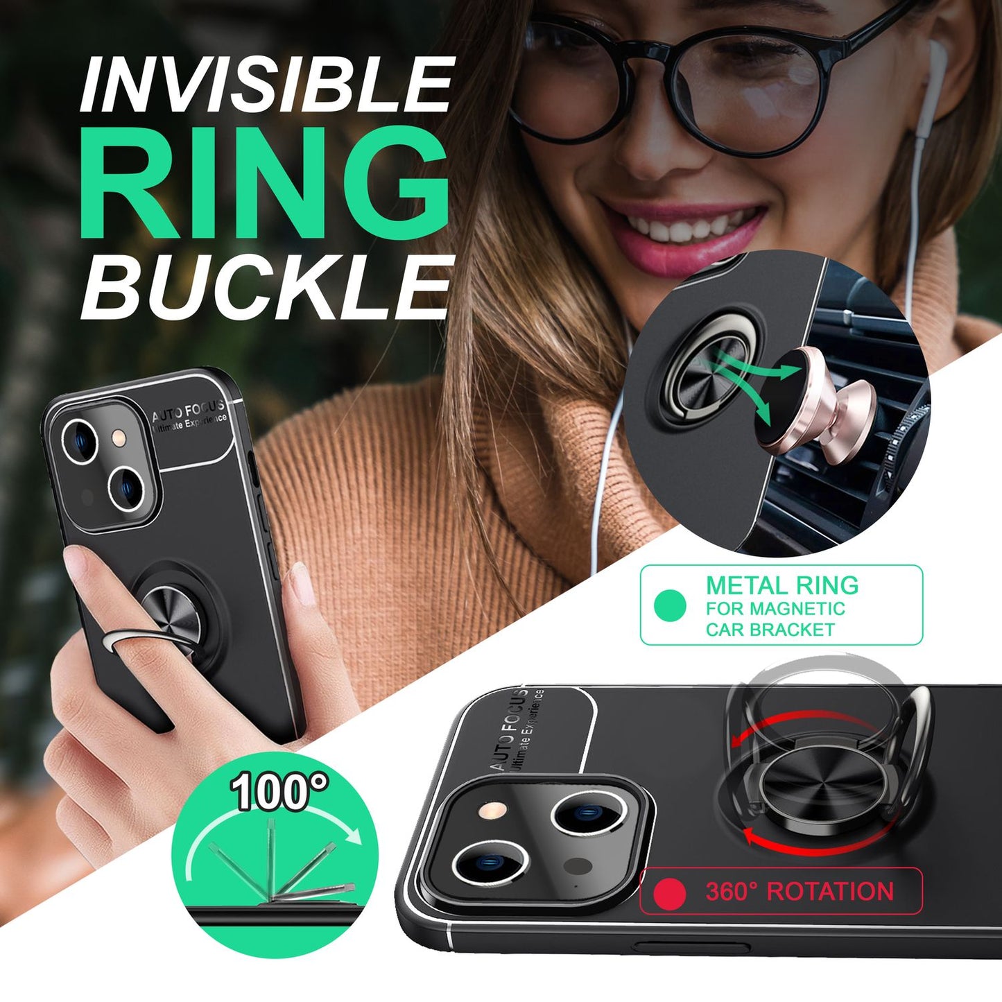 NALIA Ringhülle für iPhone 14 – Ring-Ständer 360° & für Magnet-Halter – GRIP360 (Mattiertes Silikon Case) – Marke aus Berlin