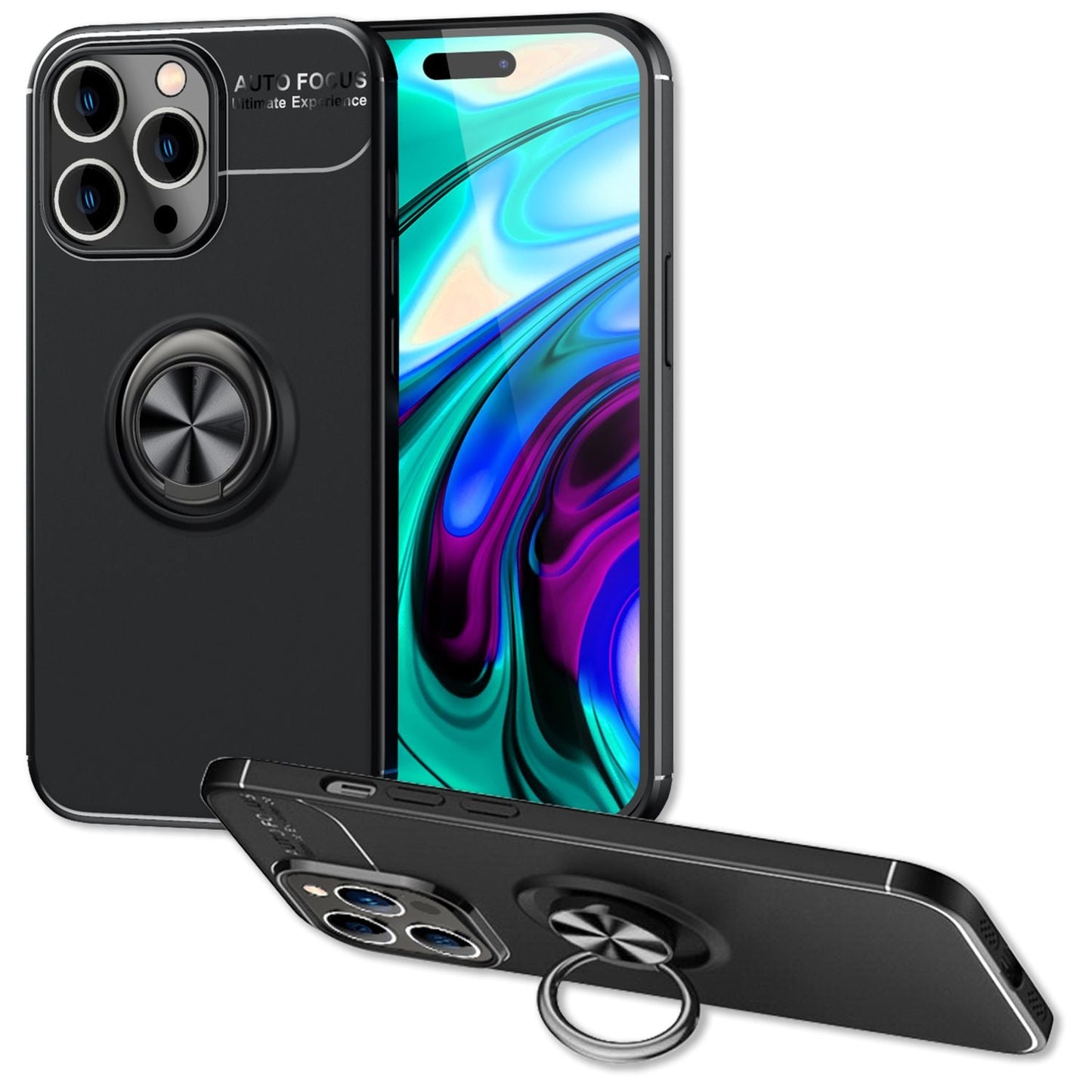 NALIA Ringhülle für iPhone 14 Pro – Ring-Ständer 360° & für Magnet-Halter – GRIP360 (Mattiertes Silikon Case) – Marke aus Berlin