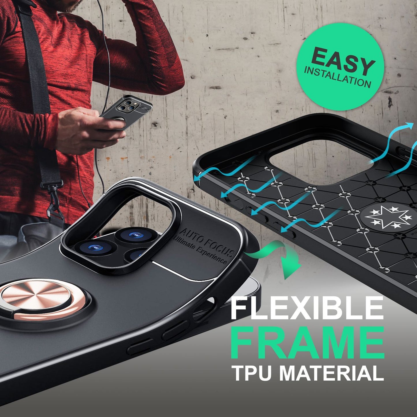 NALIA Ringhülle für iPhone 14 Pro – Ring-Ständer 360° & für Magnet-Halter – GRIP360 (Mattiertes Silikon Case) – Marke aus Berlin