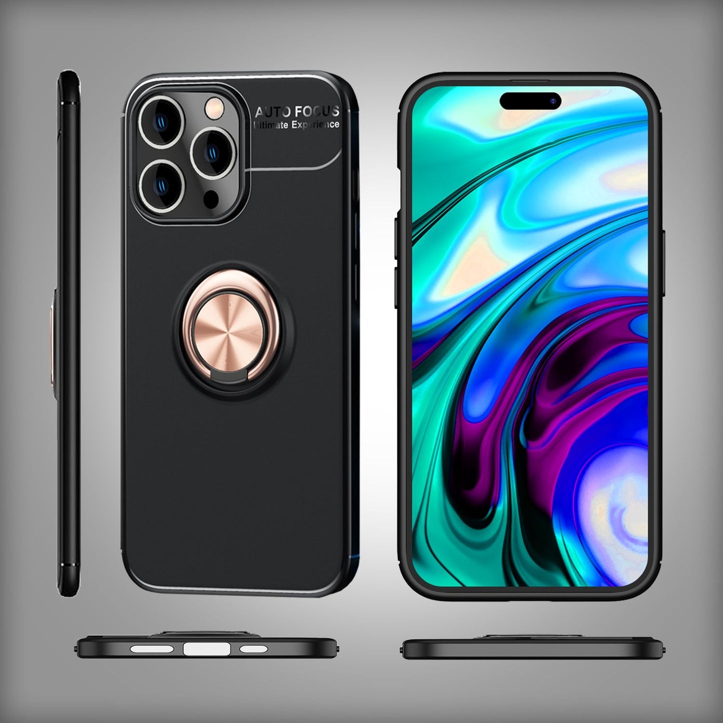 NALIA Ringhülle für iPhone 14 Pro – Ring-Ständer 360° & für Magnet-Halter – GRIP360 (Mattiertes Silikon Case) – Marke aus Berlin