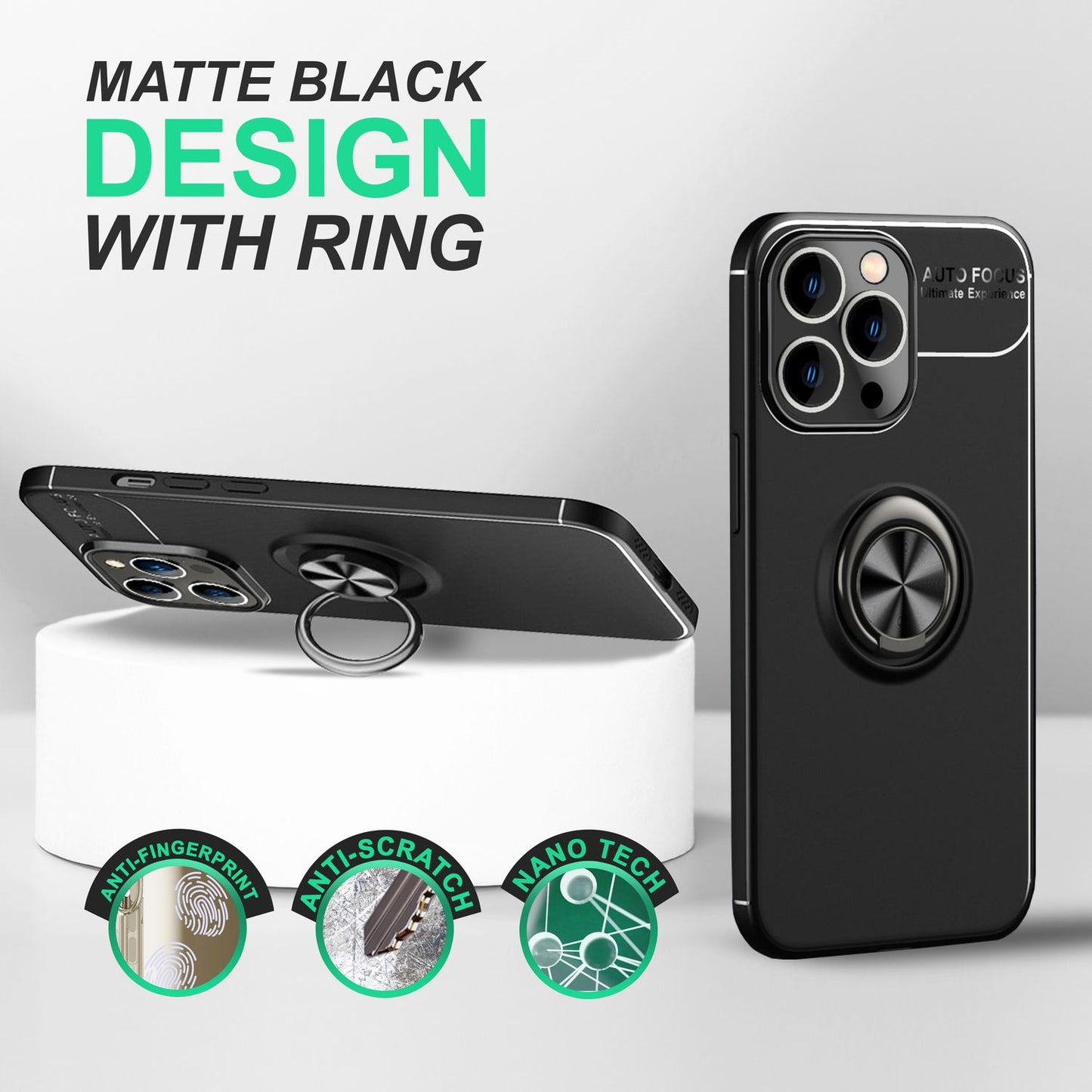 NALIA Ringhülle für iPhone 14 Pro Max – Ring-Ständer 360° & für Magnet-Halter – GRIP360 (Mattiertes Silikon Case) – Marke aus Berlin