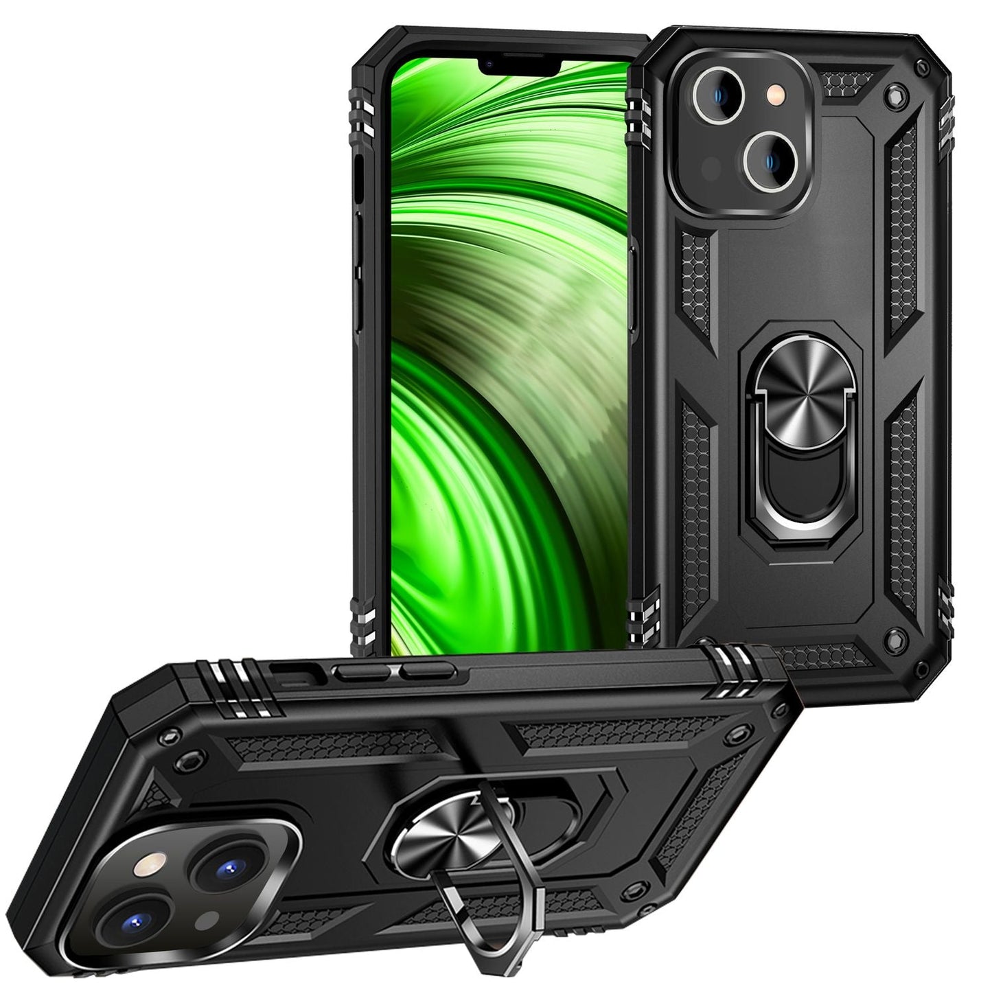 NALIA Panzerhülle für iPhone 14 – Ring-Ständer 360° & Magnet-Halterung Kompatibel – RINGDEFEND (Stoßfestes Outdoor Case) – Marke aus Berlin