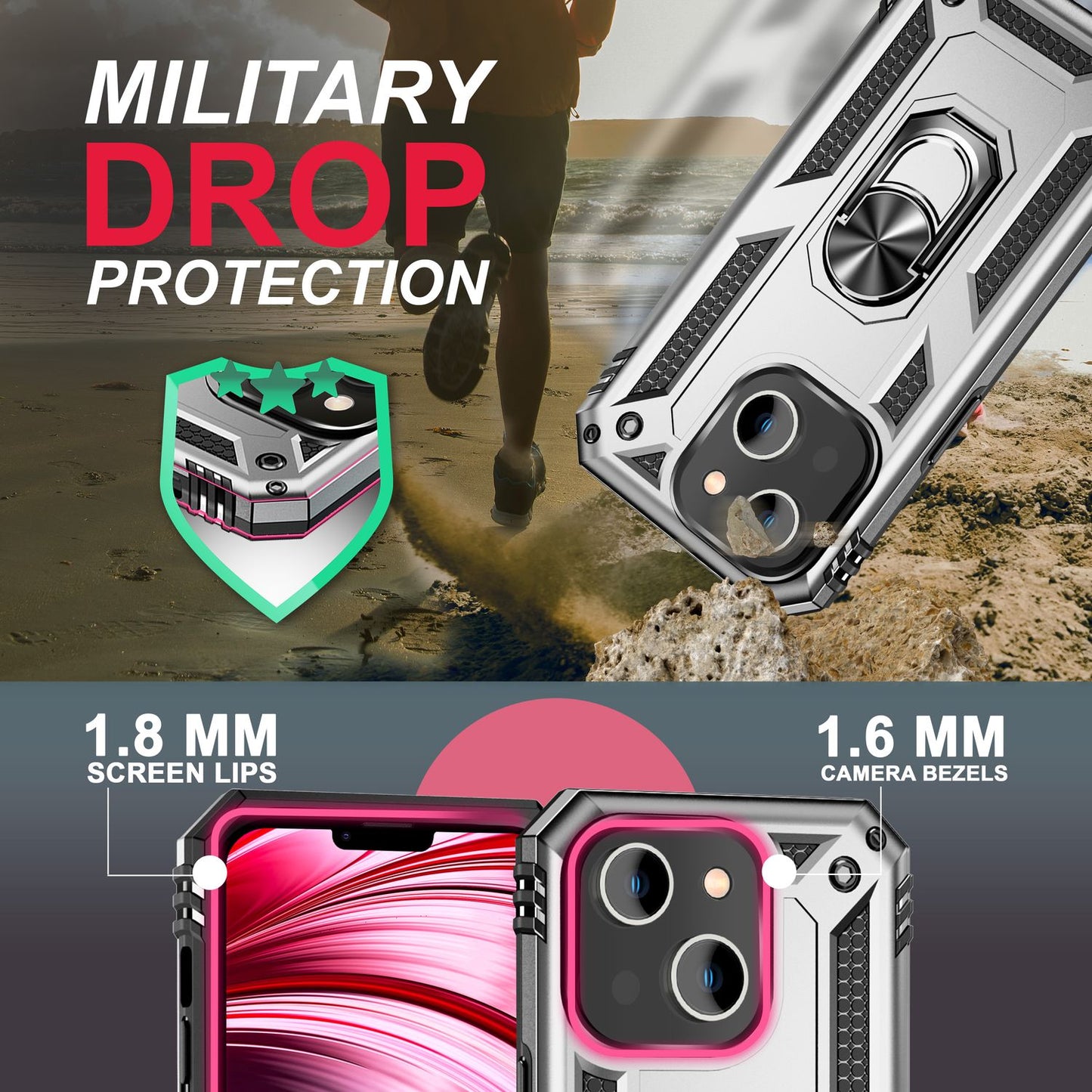 NALIA Panzerhülle für iPhone 14 Plus – Ring-Ständer 360° & Magnet-Halterung Kompatibel – RINGDEFEND (Stoßfestes Outdoor Case) – Marke aus Berlin