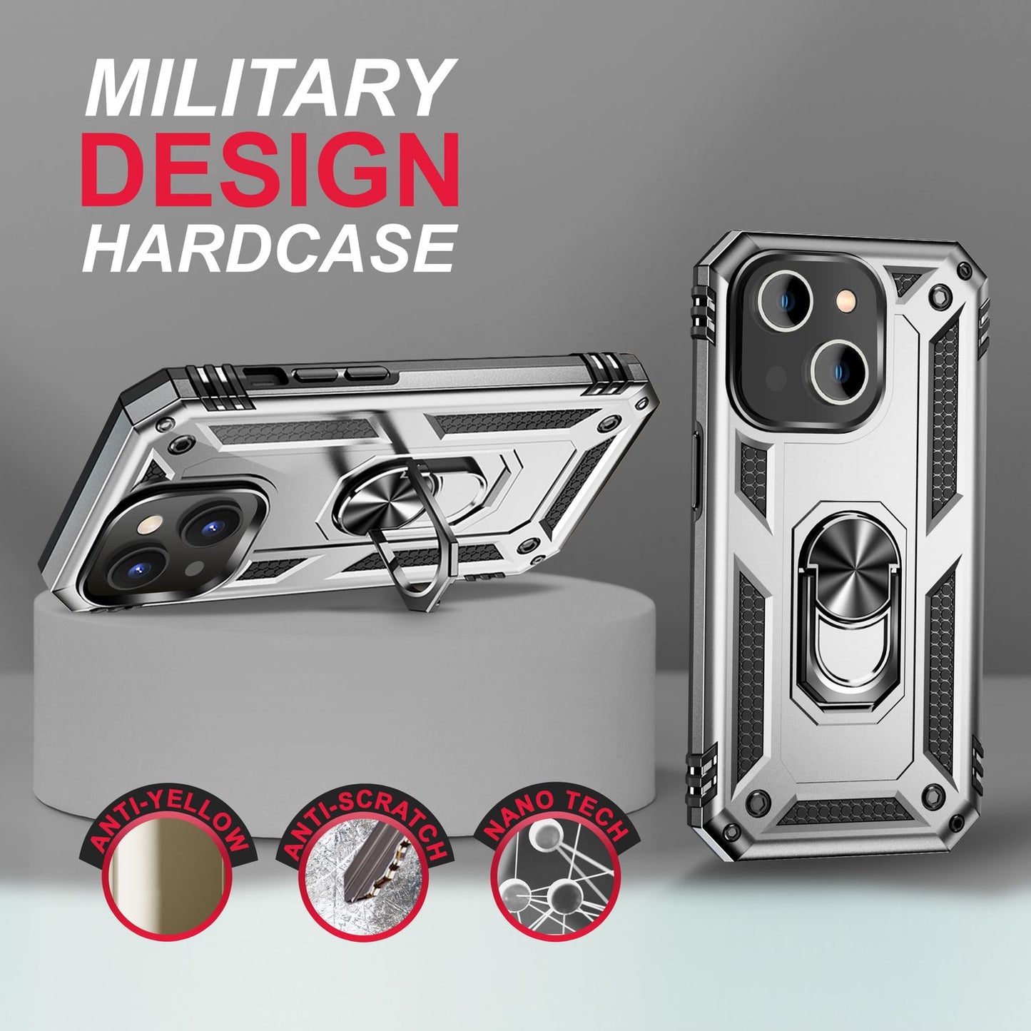 NALIA Panzerhülle für iPhone 14 Plus – Ring-Ständer 360° & Magnet-Halterung Kompatibel – RINGDEFEND (Stoßfestes Outdoor Case) – Marke aus Berlin