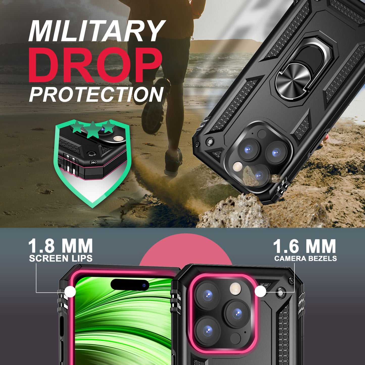 NALIA Panzerhülle für iPhone 14 Pro Max – Ring-Ständer 360° & Magnet-Halterung Kompatibel – RINGDEFEND (Stoßfestes Outdoor Case) – Marke aus Berlin