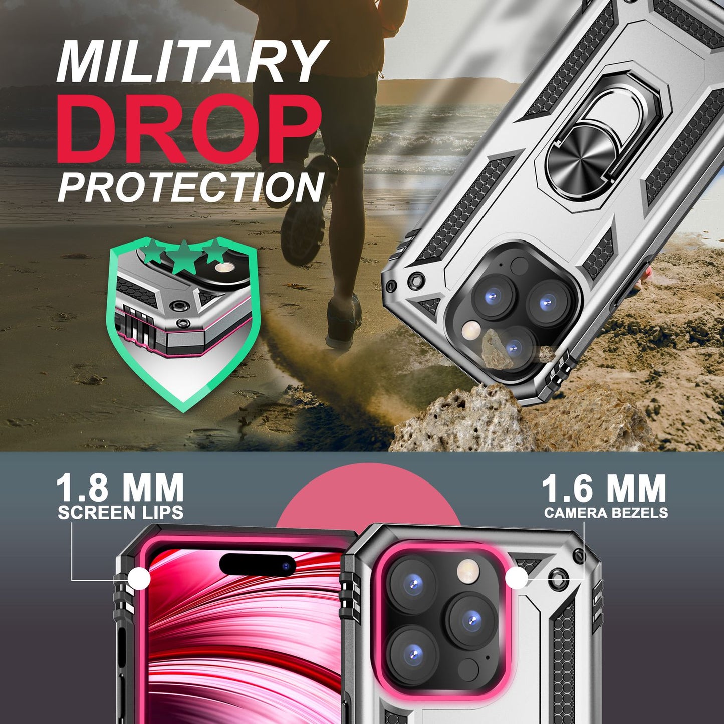 NALIA Panzerhülle für iPhone 14 Pro Max – Ring-Ständer 360° & Magnet-Halterung Kompatibel – RINGDEFEND (Stoßfestes Outdoor Case) – Marke aus Berlin