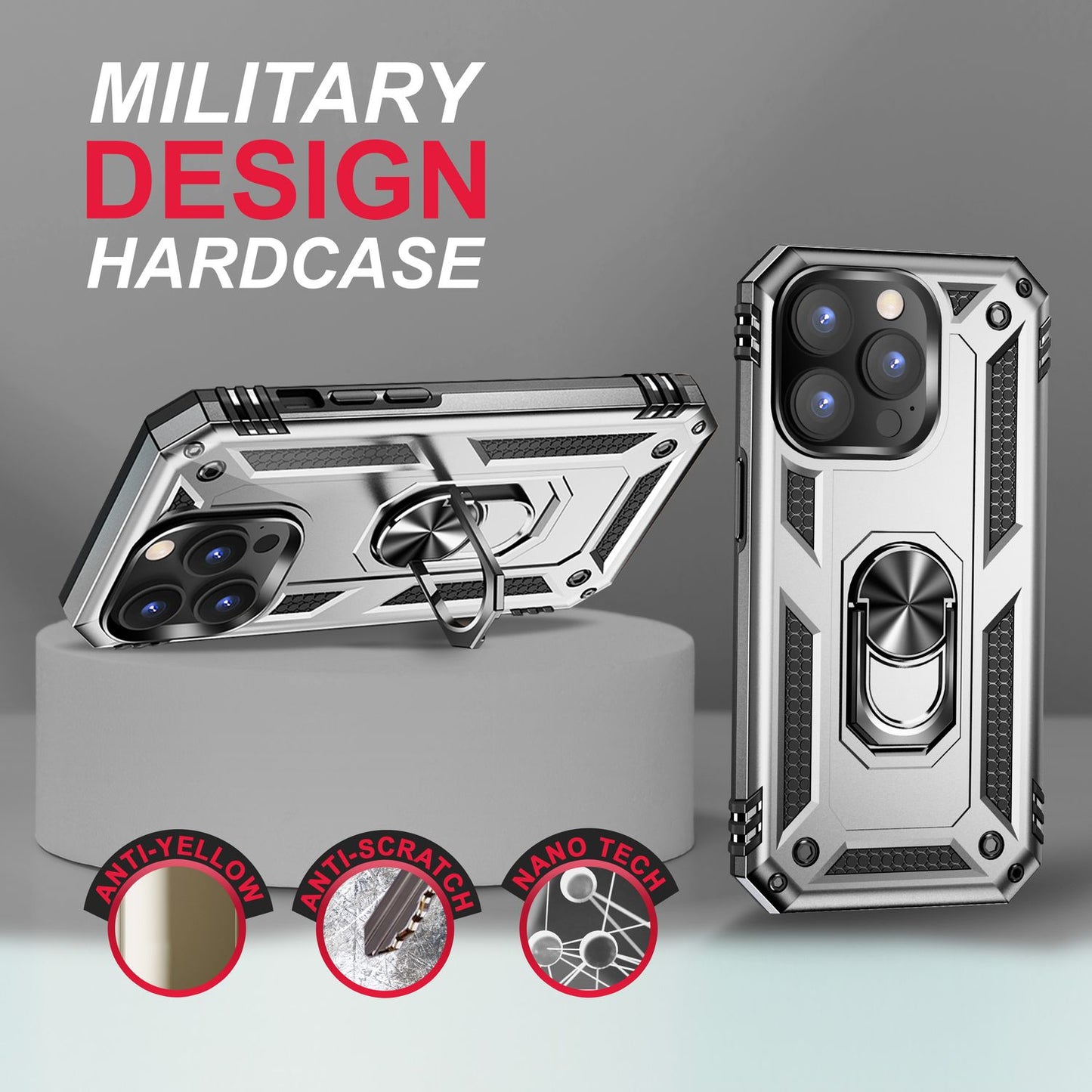 NALIA Panzerhülle für iPhone 14 Pro Max – Ring-Ständer 360° & Magnet-Halterung Kompatibel – RINGDEFEND (Stoßfestes Outdoor Case) – Marke aus Berlin