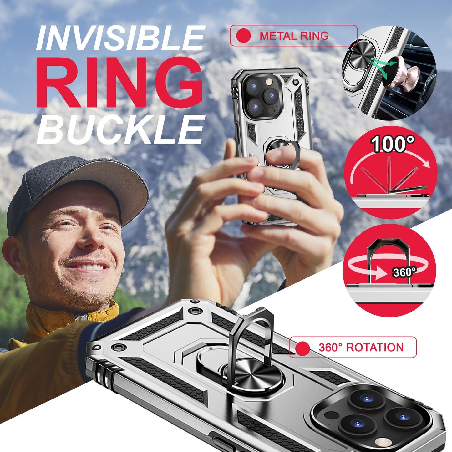 NALIA Panzerhülle für iPhone 14 Pro Max – Ring-Ständer 360° & Magnet-Halterung Kompatibel – RINGDEFEND (Stoßfestes Outdoor Case) – Marke aus Berlin
