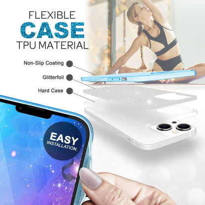NALIA Glitzerhülle für iPhone 14 – Funkelnder Glitzer-Look & Grip – SHINEPOP (Silikon Case) – Marke aus Berlin