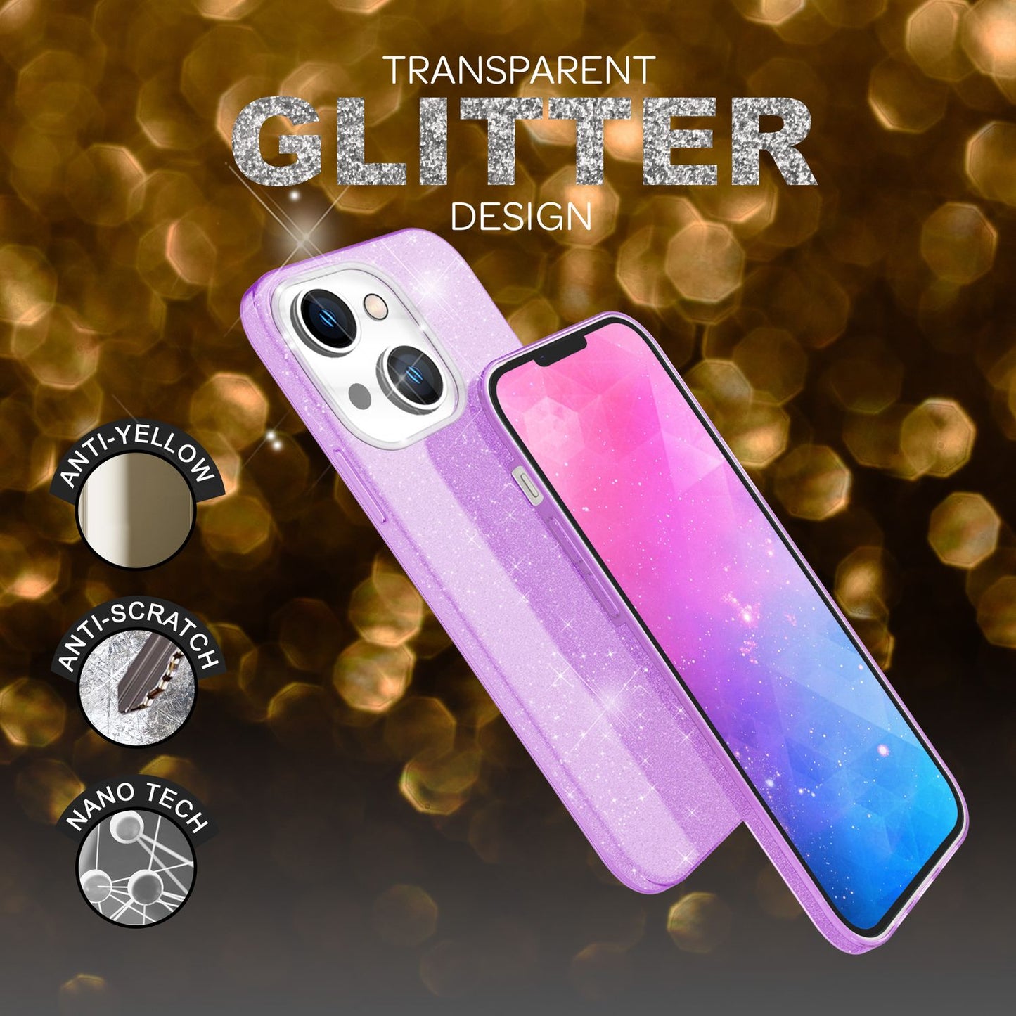 NALIA Glitzerhülle für iPhone 14 – Funkelnder Glitzer-Look & Grip – SHINEPOP (Silikon Case) – Marke aus Berlin
