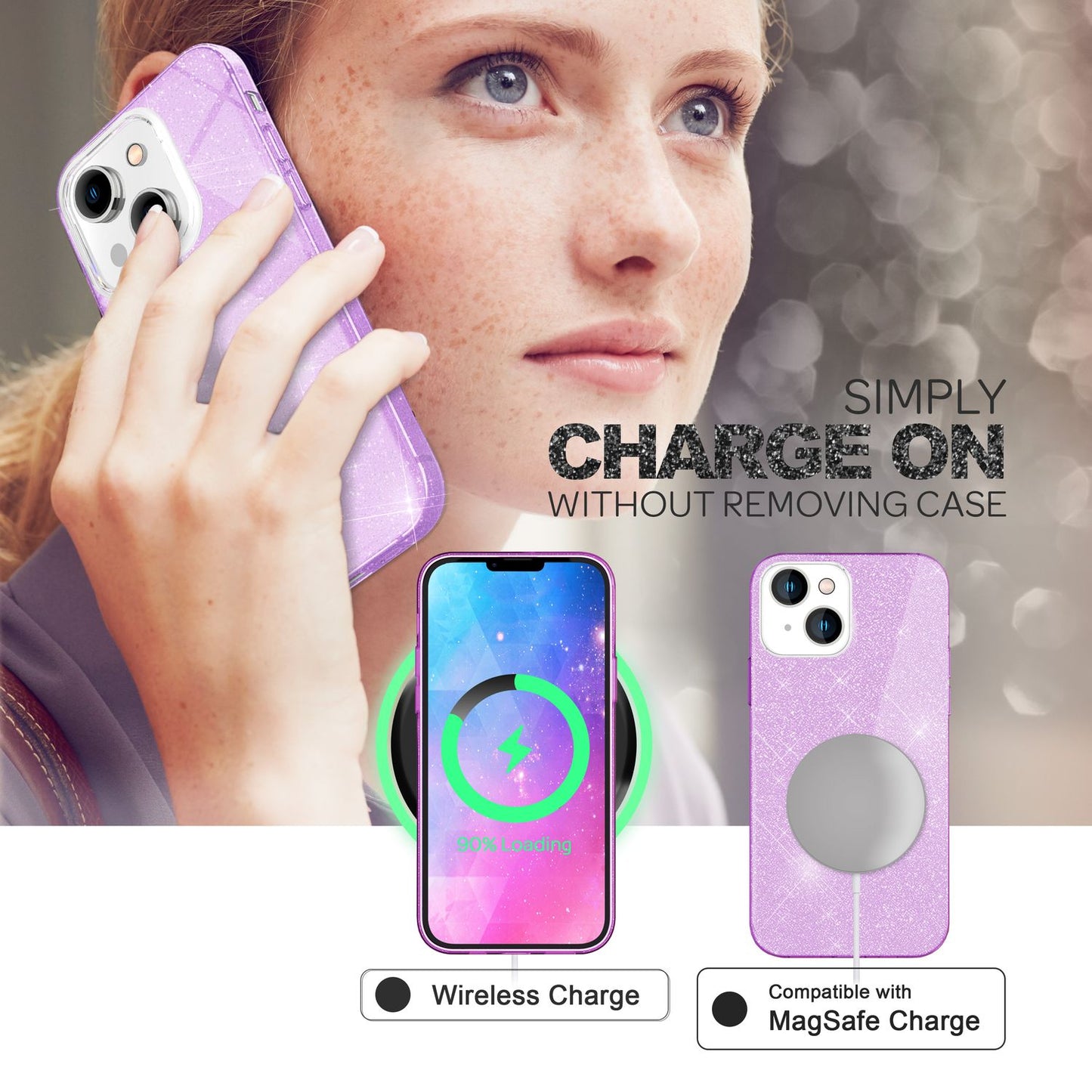 NALIA Glitzerhülle für iPhone 14 Plus – Funkelnder Glitzer-Look & Grip – SHINEPOP (Silikon Case) – Marke aus Berlin