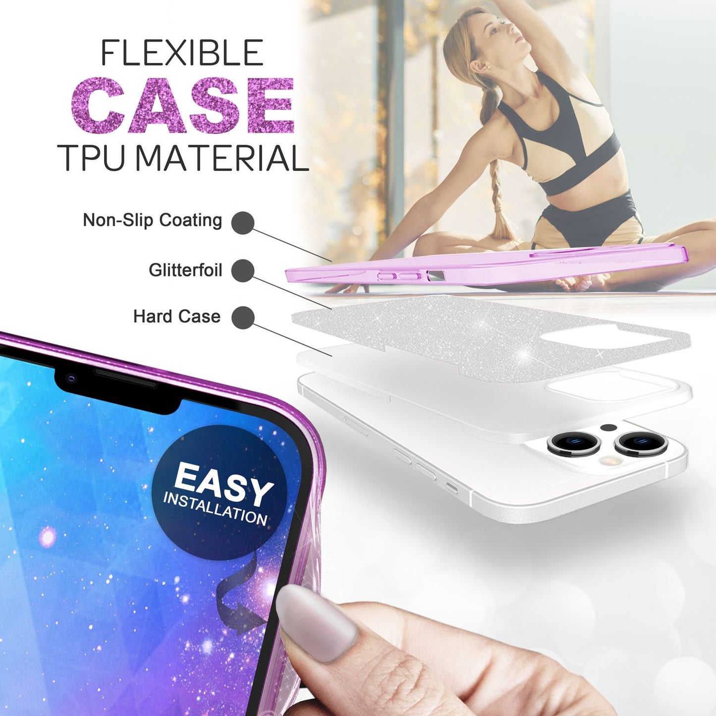 NALIA Glitzerhülle für iPhone 14 Plus – Funkelnder Glitzer-Look & Grip – SHINEPOP (Silikon Case) – Marke aus Berlin