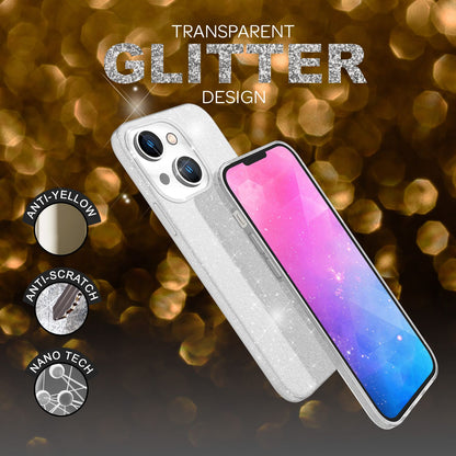 NALIA Glitzerhülle für iPhone 14 Plus – Funkelnder Glitzer-Look & Grip – SHINEPOP (Silikon Case) – Marke aus Berlin
