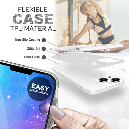 NALIA Glitzerhülle für iPhone 14 Plus – Funkelnder Glitzer-Look & Grip – SHINEPOP (Silikon Case) – Marke aus Berlin
