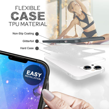 NALIA Glitzerhülle für iPhone 14 Plus – Funkelnder Glitzer-Look & Grip – SHINEPOP (Silikon Case) – Marke aus Berlin