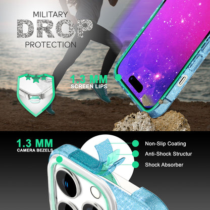 NALIA Glitzerhülle für iPhone 14 Pro – Funkelnder Glitzer-Look & Grip – SHINEPOP (Silikon Case) – Marke aus Berlin