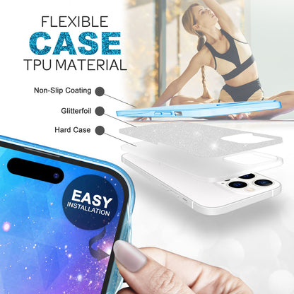 NALIA Glitzerhülle für iPhone 14 Pro – Funkelnder Glitzer-Look & Grip – SHINEPOP (Silikon Case) – Marke aus Berlin