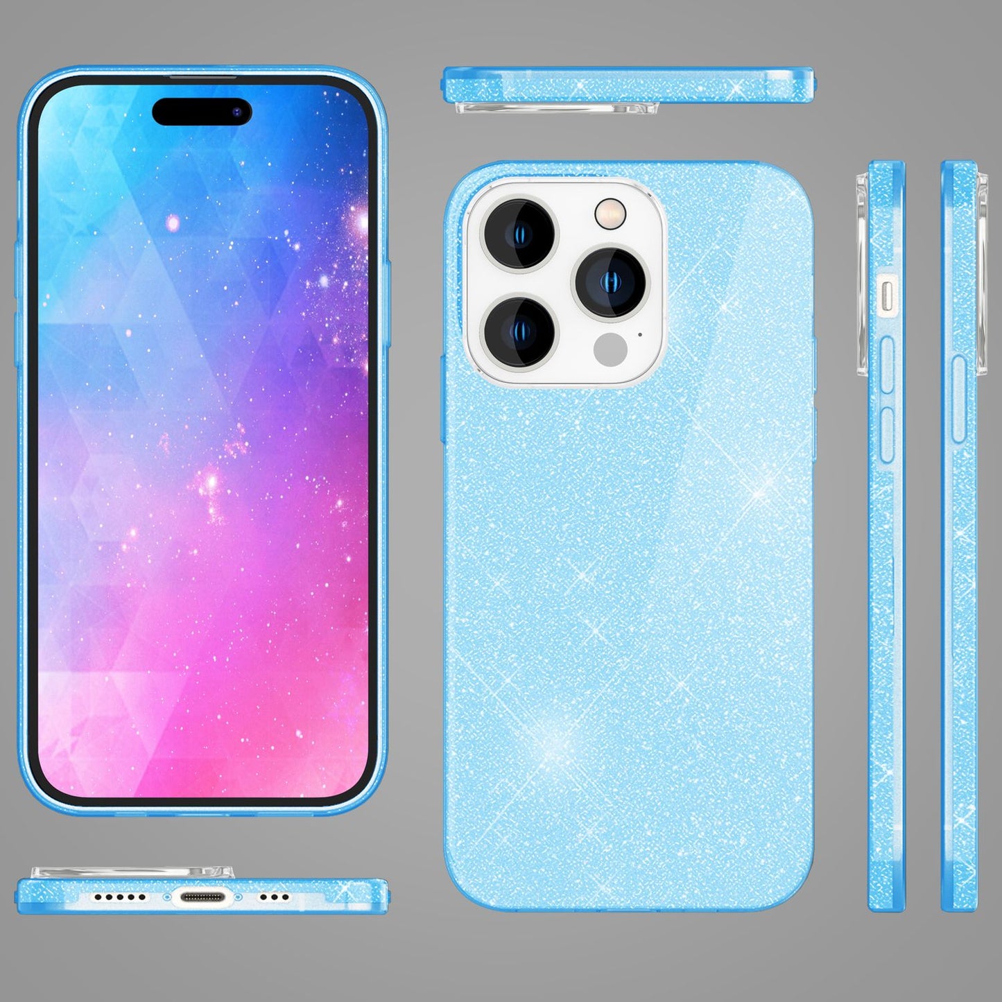 NALIA Glitzerhülle für iPhone 14 Pro – Funkelnder Glitzer-Look & Grip – SHINEPOP (Silikon Case) – Marke aus Berlin
