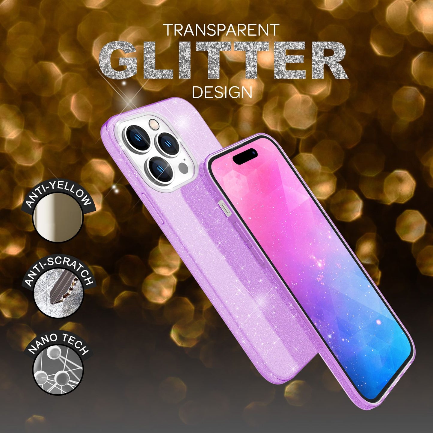 NALIA Glitzerhülle für iPhone 14 Pro – Funkelnder Glitzer-Look & Grip – SHINEPOP (Silikon Case) – Marke aus Berlin