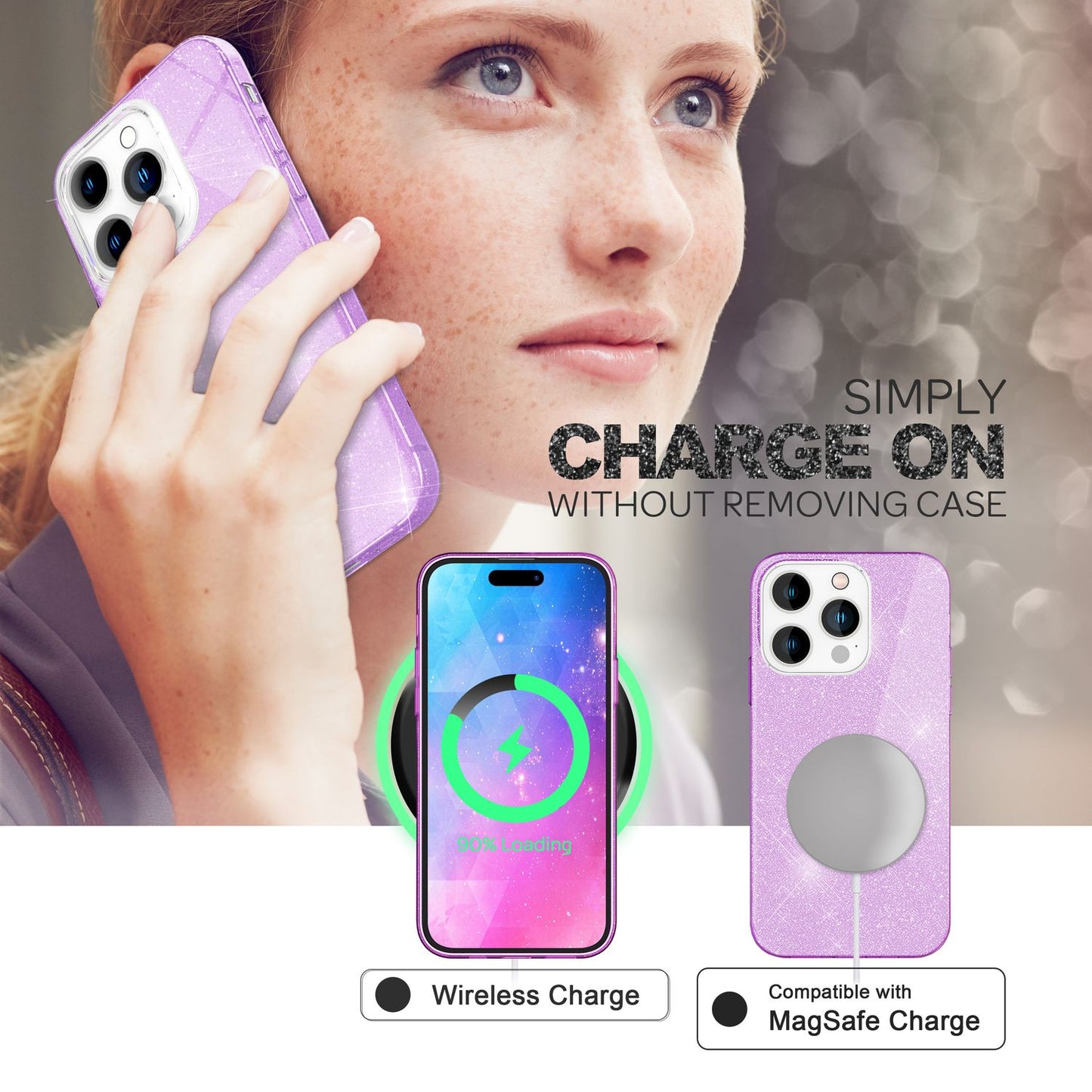 NALIA Glitzerhülle für iPhone 14 Pro – Funkelnder Glitzer-Look & Grip – SHINEPOP (Silikon Case) – Marke aus Berlin