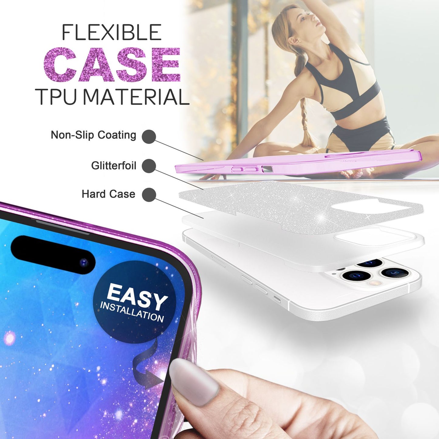NALIA Glitzerhülle für iPhone 14 Pro – Funkelnder Glitzer-Look & Grip – SHINEPOP (Silikon Case) – Marke aus Berlin
