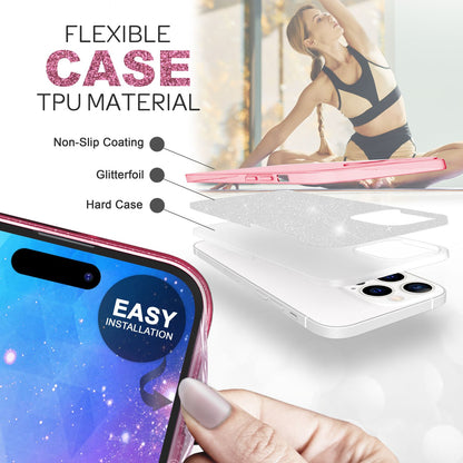 NALIA Glitzerhülle für iPhone 14 Pro – Funkelnder Glitzer-Look & Grip – SHINEPOP (Silikon Case) – Marke aus Berlin