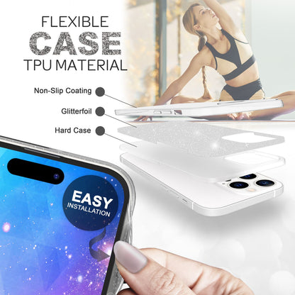 NALIA Glitzerhülle für iPhone 14 Pro – Funkelnder Glitzer-Look & Grip – SHINEPOP (Silikon Case) – Marke aus Berlin
