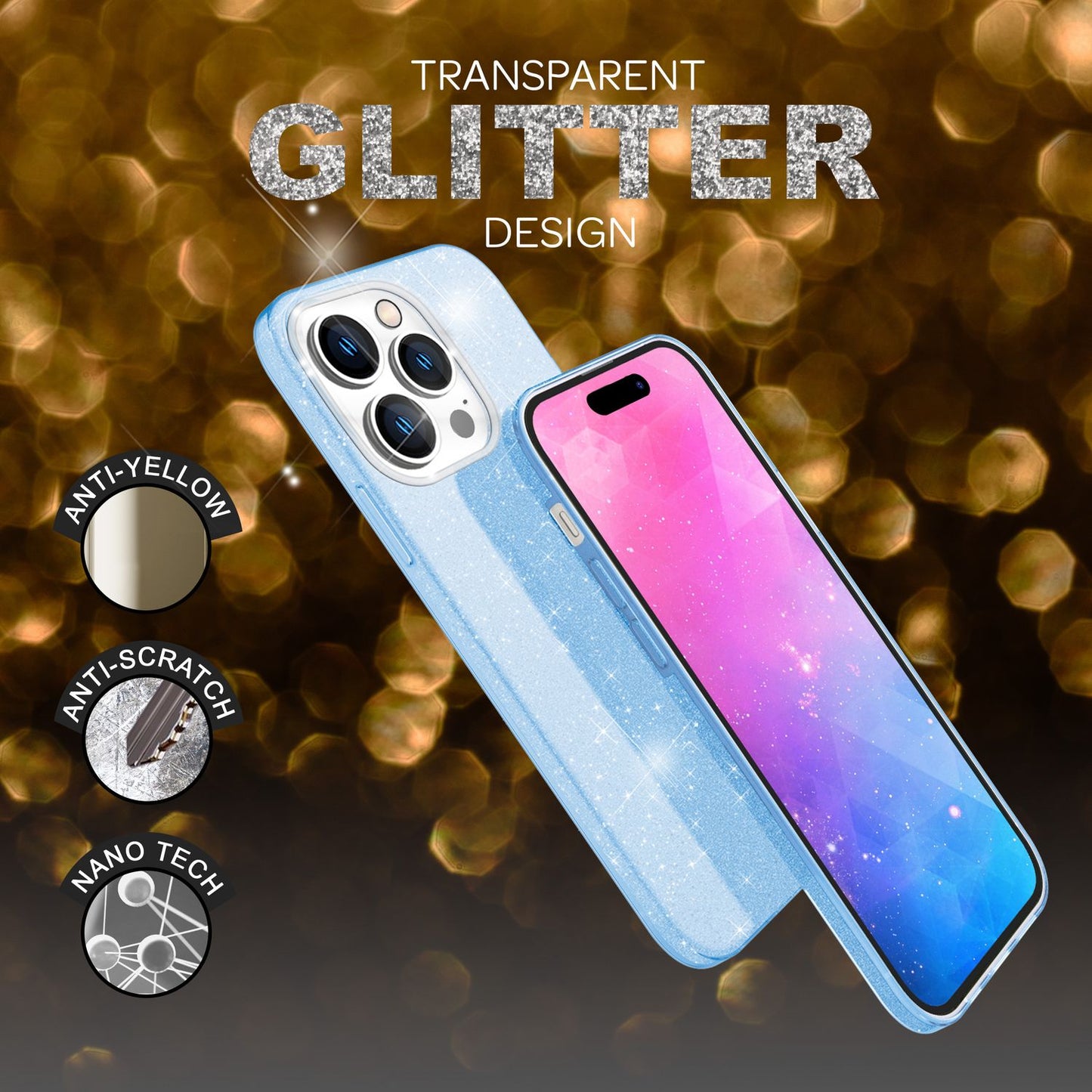 NALIA Glitzerhülle für iPhone 14 Pro Max – Funkelnder Glitzer-Look & Grip – SHINEPOP (Silikon Case) – Marke aus Berlin
