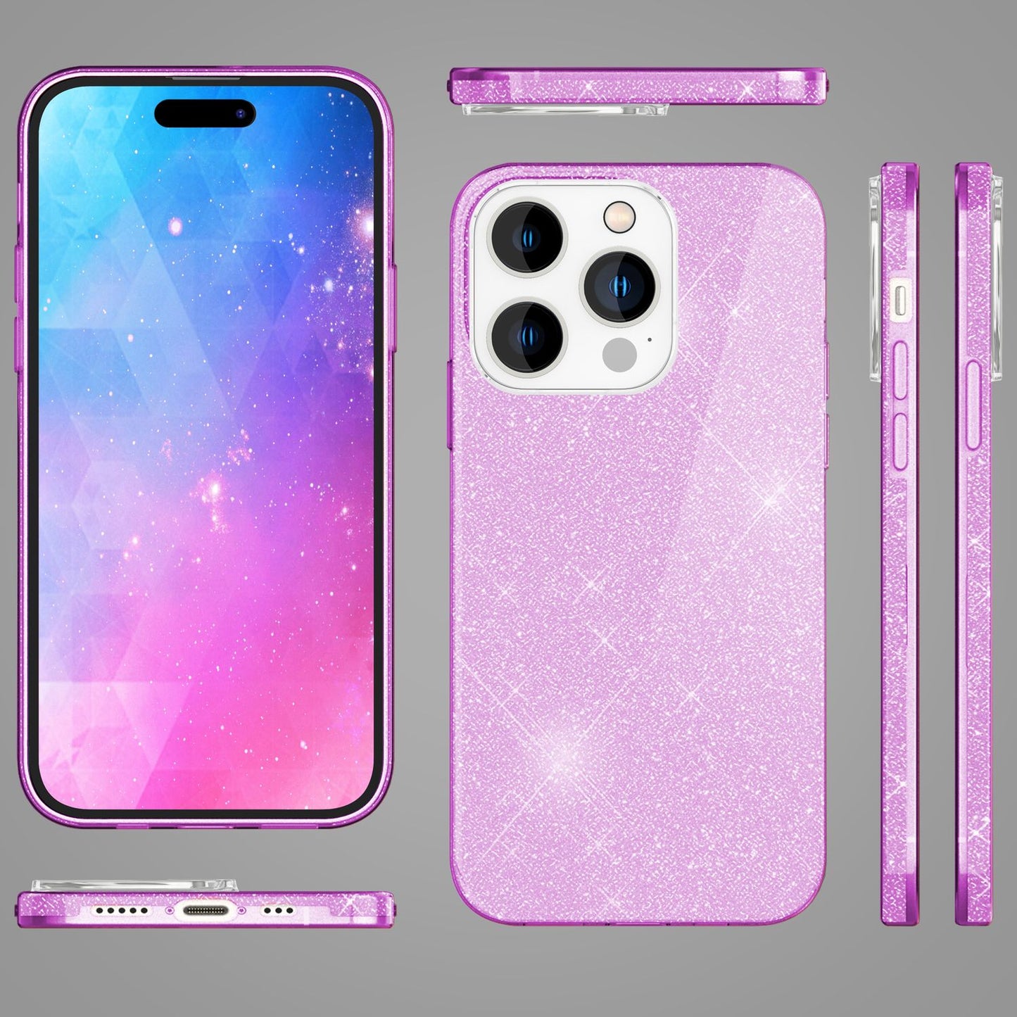 NALIA Glitzerhülle für iPhone 14 Pro Max – Funkelnder Glitzer-Look & Grip – SHINEPOP (Silikon Case) – Marke aus Berlin