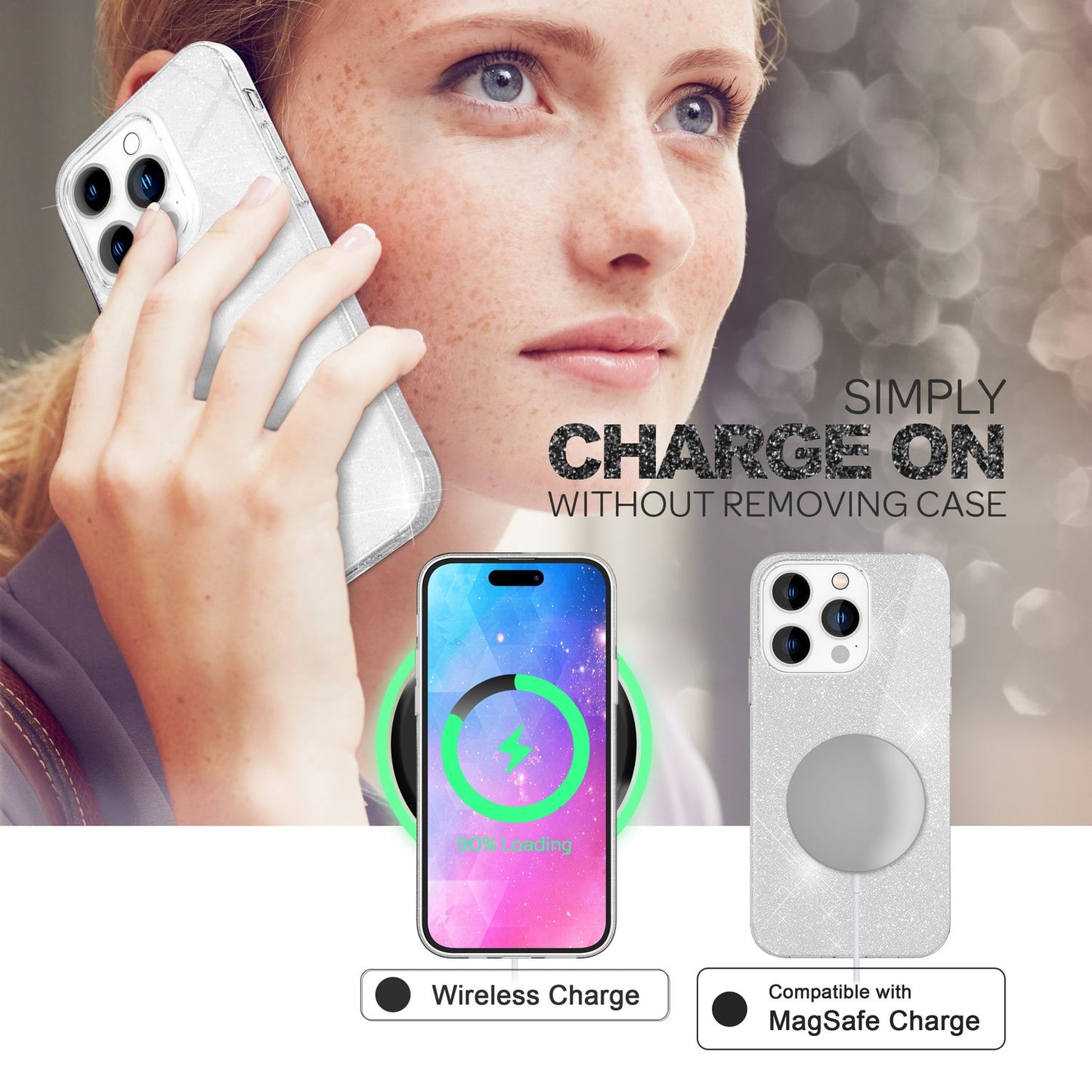 NALIA Glitzerhülle für iPhone 14 Pro Max – Funkelnder Glitzer-Look & Grip – SHINEPOP (Silikon Case) – Marke aus Berlin