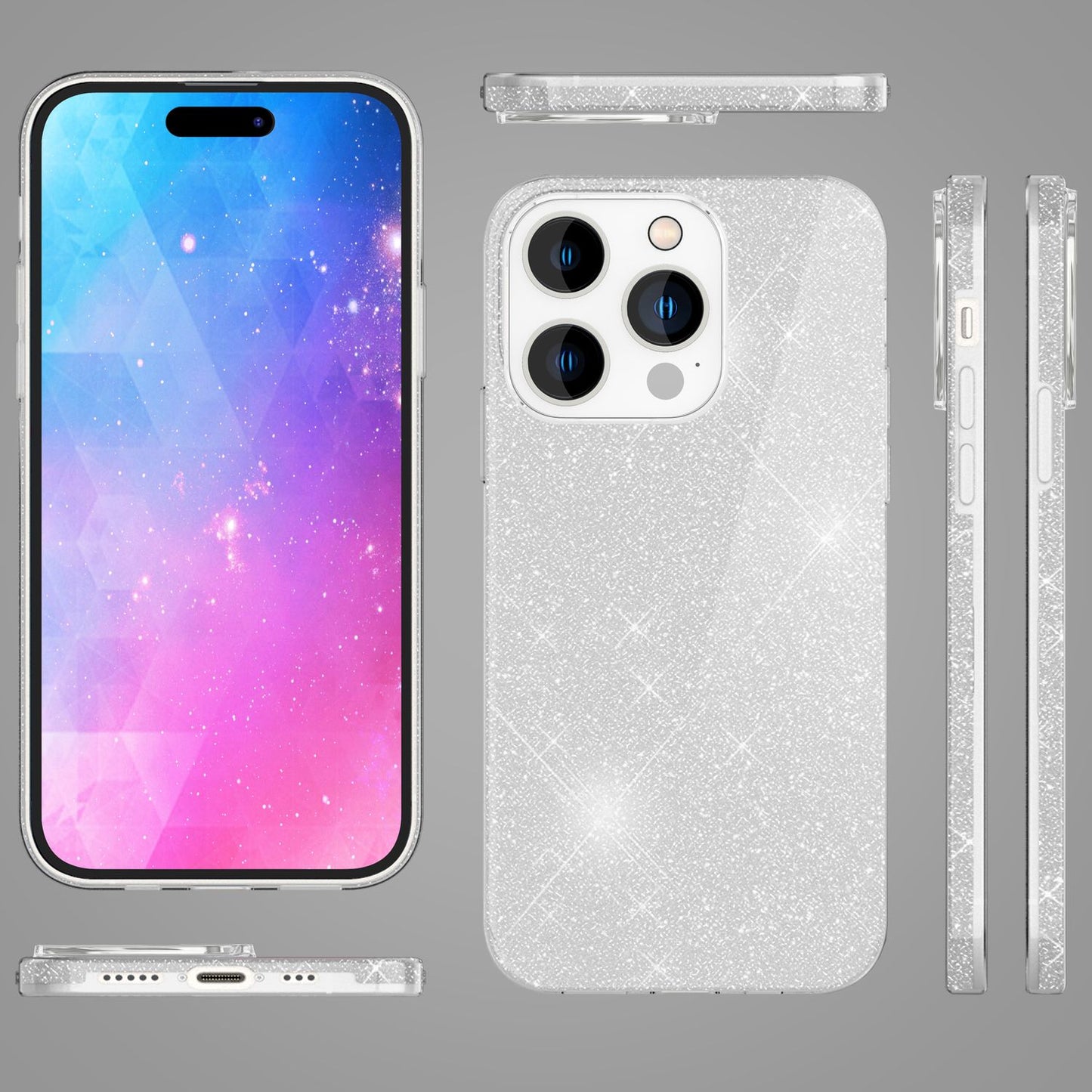 NALIA Glitzerhülle für iPhone 14 Pro Max – Funkelnder Glitzer-Look & Grip – SHINEPOP (Silikon Case) – Marke aus Berlin
