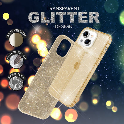 NALIA Glitzerhülle für iPhone 14 Plus – Funkelndes Silikon Case – DAZZLIN (Transparent & Stoßfest) – Marke aus Berlin