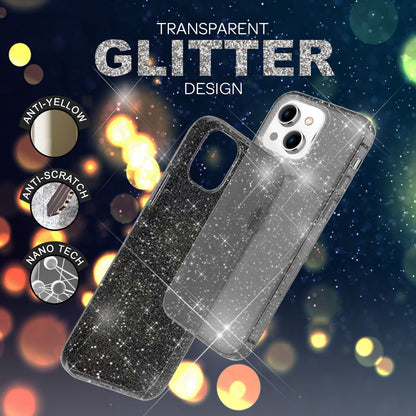 NALIA Glitzerhülle für iPhone 14 Plus – Funkelndes Silikon Case – DAZZLIN (Transparent & Stoßfest) – Marke aus Berlin