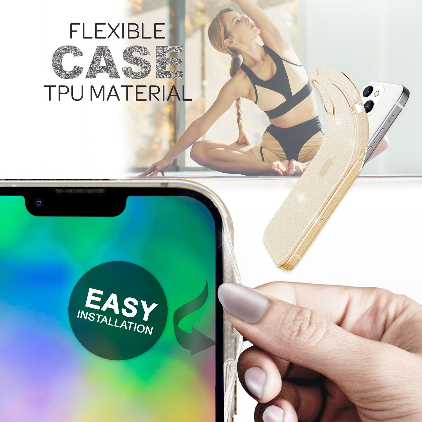 NALIA Glitzerhülle für iPhone 14 Plus – Funkelndes Silikon Case – DAZZLIN (Transparent & Stoßfest) – Marke aus Berlin