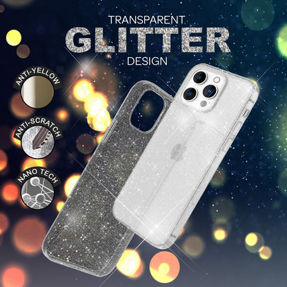 NALIA Glitzerhülle für iPhone 14 Pro – Funkelndes Silikon Case – DAZZLIN (Transparent & Stoßfest) – Marke aus Berlin
