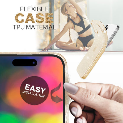 NALIA Glitzerhülle für iPhone 14 Pro – Funkelndes Silikon Case – DAZZLIN (Transparent & Stoßfest) – Marke aus Berlin