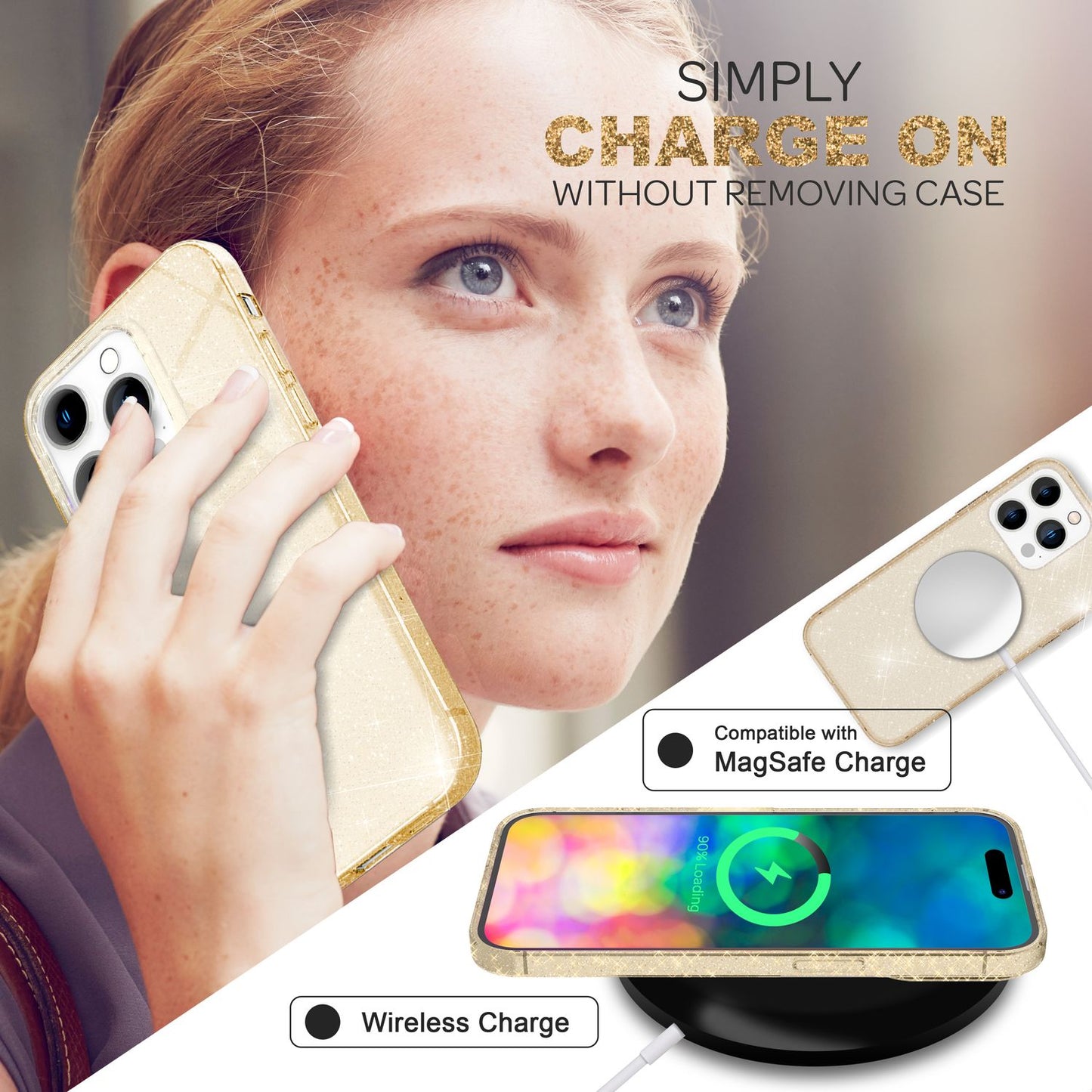 NALIA Glitzerhülle für iPhone 14 Pro Max – Funkelndes Silikon Case – DAZZLIN (Transparent & Stoßfest) – Marke aus Berlin