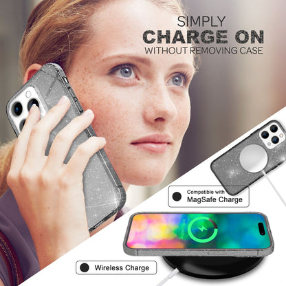 NALIA Glitzerhülle für iPhone 14 Pro Max – Funkelndes Silikon Case – DAZZLIN (Transparent & Stoßfest) – Marke aus Berlin