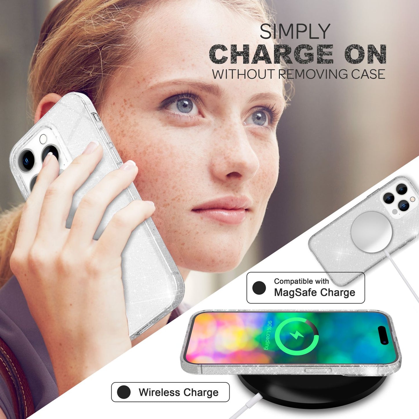 NALIA Glitzerhülle für iPhone 14 Pro Max – Funkelndes Silikon Case – DAZZLIN (Transparent & Stoßfest) – Marke aus Berlin