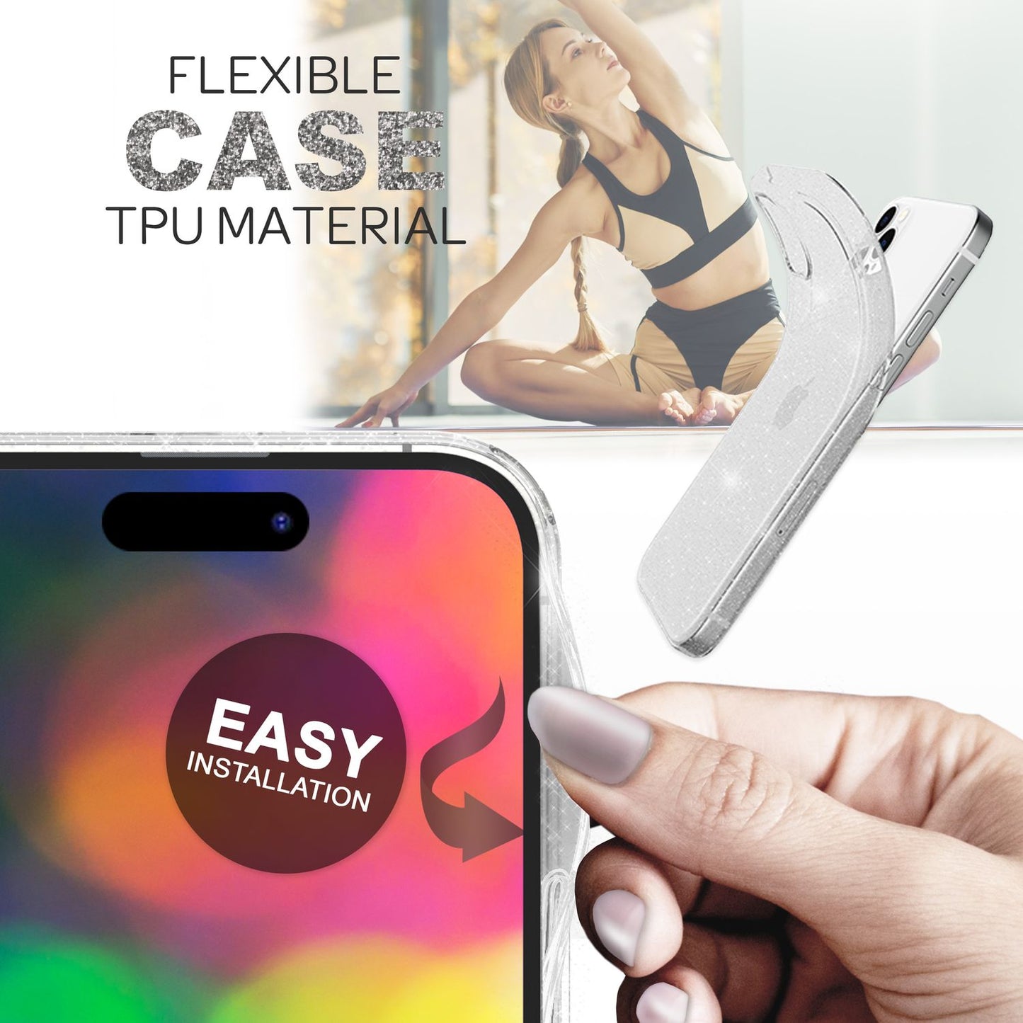 NALIA Glitzerhülle für iPhone 14 Pro Max – Funkelndes Silikon Case – DAZZLIN (Transparent & Stoßfest) – Marke aus Berlin