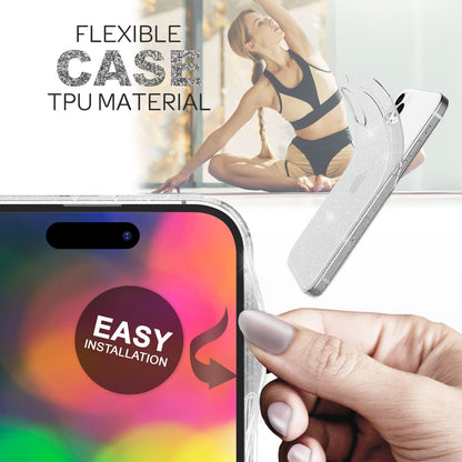 NALIA Glitzerhülle für iPhone 14 Pro Max – Funkelndes Silikon Case – DAZZLIN (Transparent & Stoßfest) – Marke aus Berlin